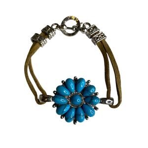 Faux Turquoise Southwestern Style Floral Toggle Clasp Bracelet
